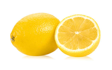 Lemon and cut half slice isolated on white backgroundの写真素材