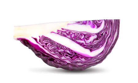 slice purple cabbage on white backgroundの写真素材