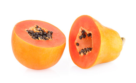 ripe papaya on white backgroundの写真素材