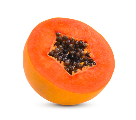 sliced ripe papaya with seed on with backgroundの写真素材