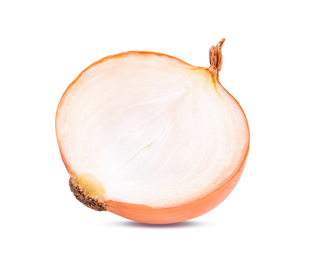 slice onions isolated on white backgroundの写真素材