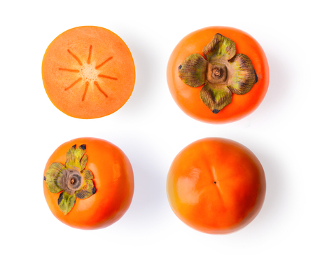 fresh ripe persimmons isolated on white backgroundの写真素材
