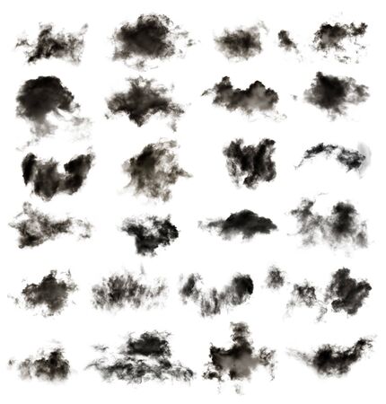Set of black clouds on white backgroundの写真素材