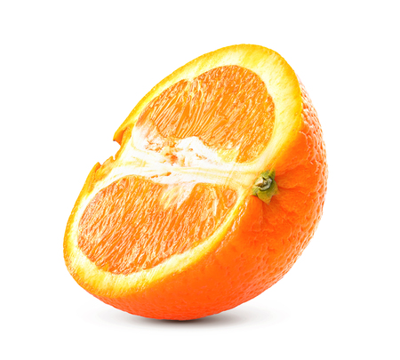 slice of orange fruit on white backgroundの写真素材
