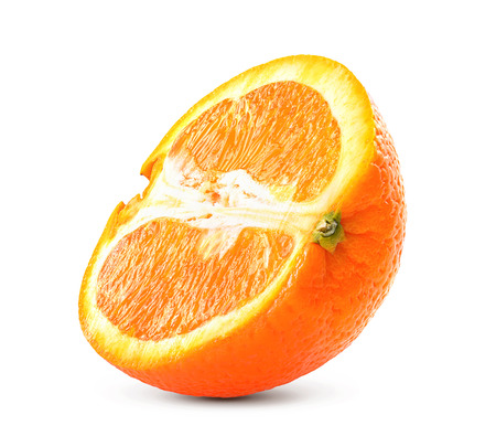 slice of orange fruit on white backgroundの写真素材