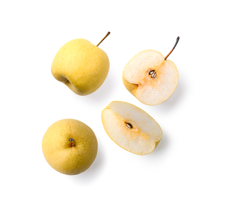 snow pear top view on white backgroundの写真素材