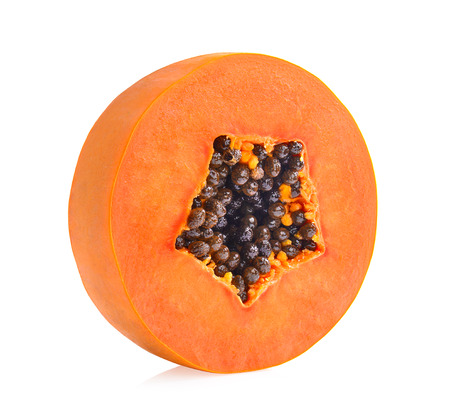 sliced ripe papaya with seed on with backgroundの写真素材