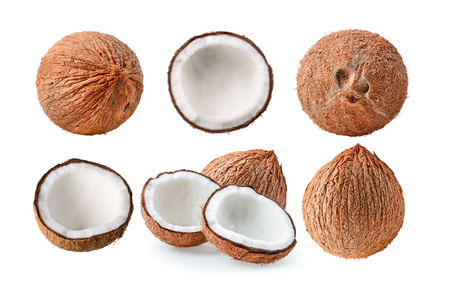 set of coconut on white backgroundの写真素材