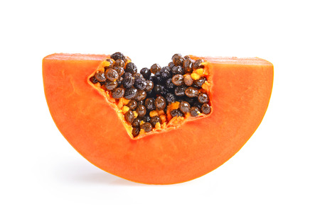 sliced ripe papaya with seed on with backgroundの写真素材