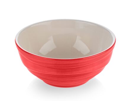 empty red bowl on white backgroundの写真素材