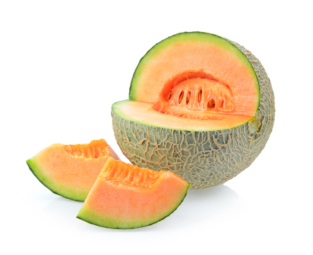 cantaloupe melon Full depth of field with clipping path. isolated on white backgroundの写真素材