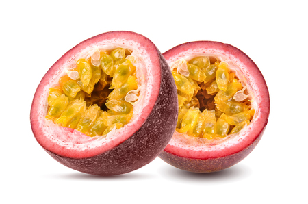 passionfruits isolated on white background. Full depth of field with clipping path.の写真素材