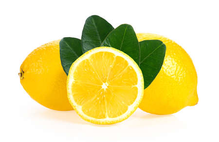 Lemon and cut half slice isolated on white backgroundの写真素材