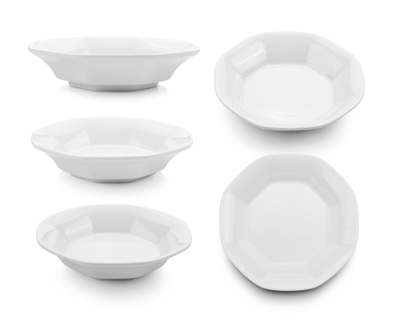 set of white plate on white backgroundの写真素材