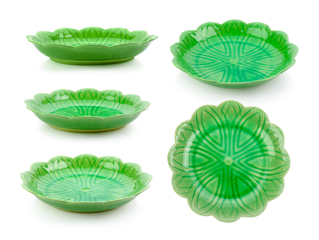 Vintage ceramic plate on white backgroundの写真素材