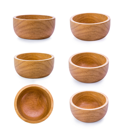 wood bowl on white backgroundの写真素材