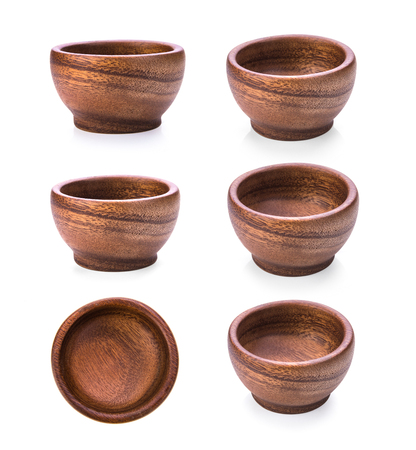 wood bowl on white backgroundの写真素材