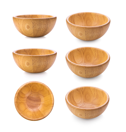 wood bowl on white backgroundの写真素材