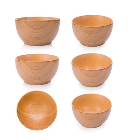 wood bowl on white backgroundの写真素材