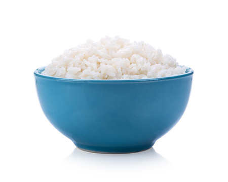 Rice in a bowl on white background