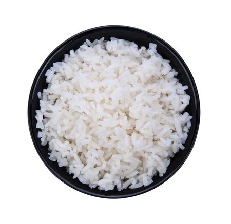 rice in black bowl on white backgroundの写真素材