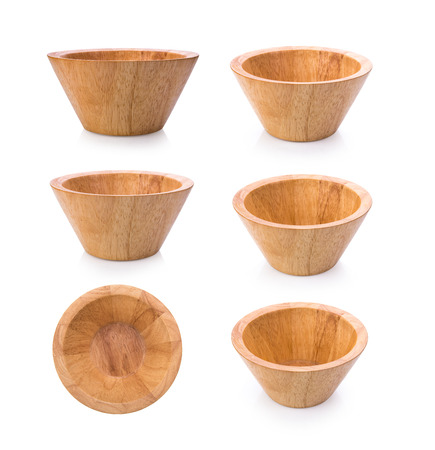 wood bowl on white backgroundの写真素材