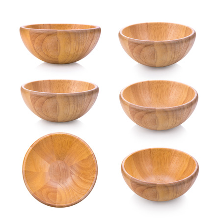 wood bowl on white backgroundの写真素材