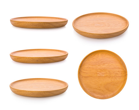 wood plate on white backgroundの写真素材