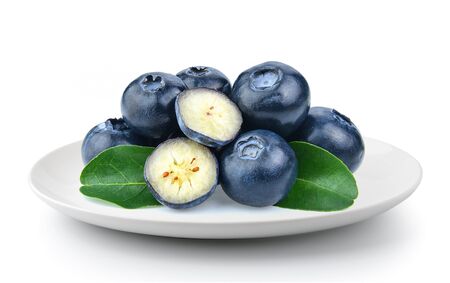 Blueberry in a plate isolated on a white backgroundの写真素材