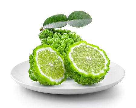 Bergamot in a plate isolated on a white backgroundの写真素材