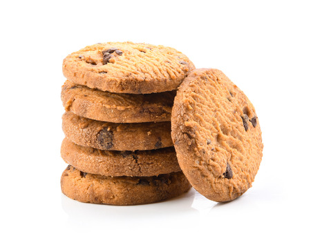 chocolate chip cookies on white backgroundの写真素材
