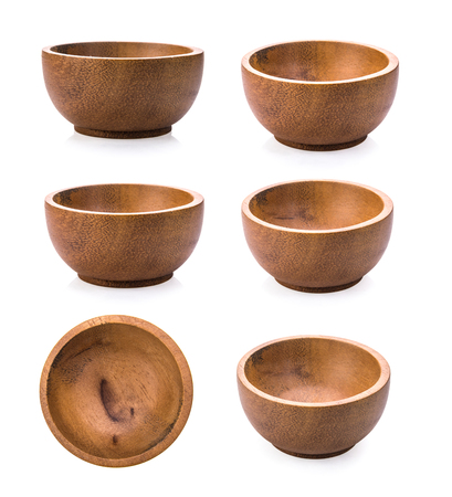 wood bowl on white backgroundの写真素材