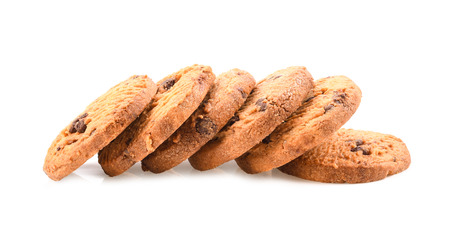 chocolate chip cookies on white backgroundの写真素材