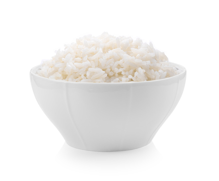 rice in white bowl on white backgroundの写真素材
