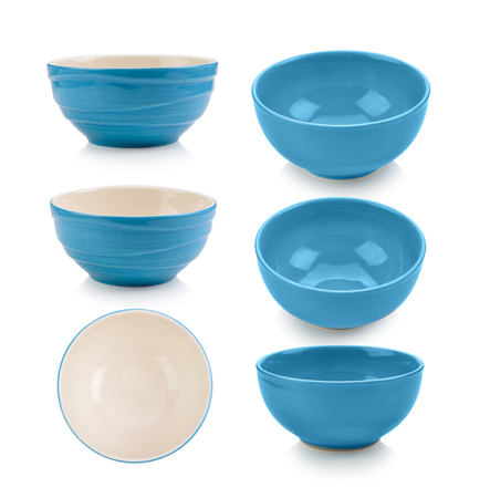 blue bowl on white backgroundの写真素材