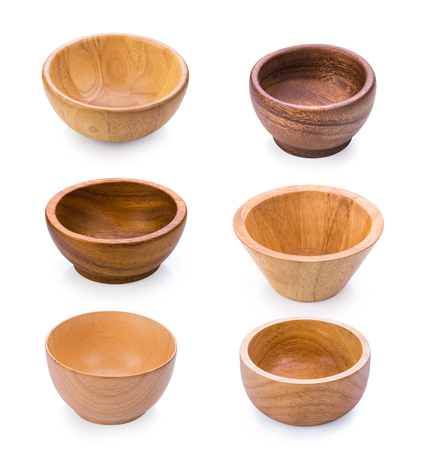 wood bowl on white backgroundの写真素材