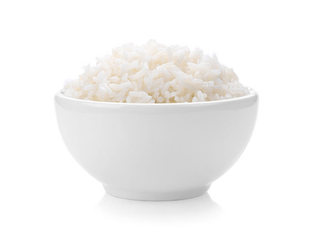 rice in white bowl on white backgroundの写真素材