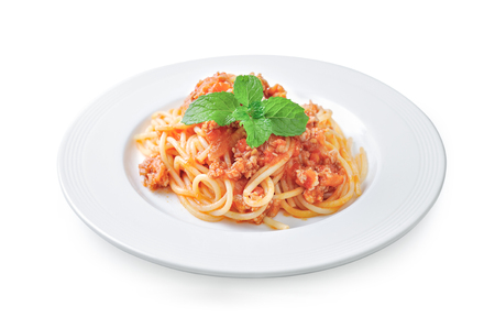 spaghetti pasta with tomato beef sauceの写真素材