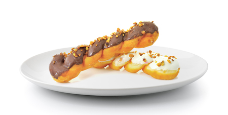donut in plate isolated on a white backgroundの写真素材