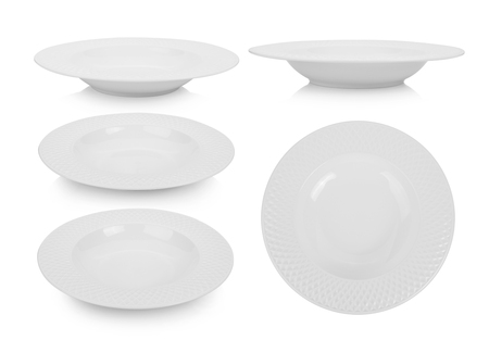 white ceramic plate on white backgroundの写真素材