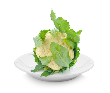 cauliflower in plate on white backgroundの写真素材