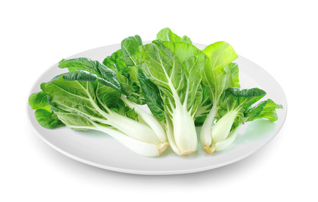 Pok Choi in plate isolated on a white backgroundの写真素材