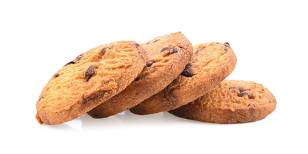 chocolate chip cookies on white backgroundの写真素材