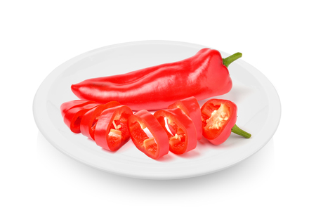 chili pepper plate on white backgroundの写真素材