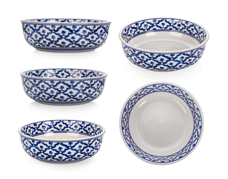 Vintage ceramic bowl on white backgroundの写真素材