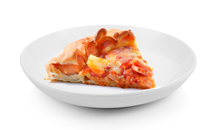 pizza in plate on white backgroundの写真素材