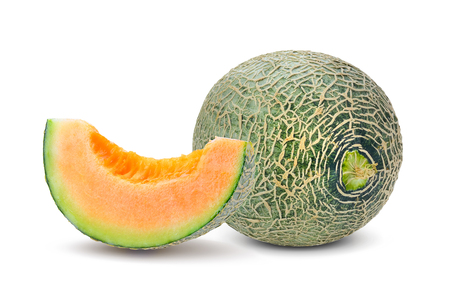 cantaloupe melon isolated on white backgroundの写真素材