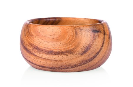 wood bowl on white backgroundの写真素材