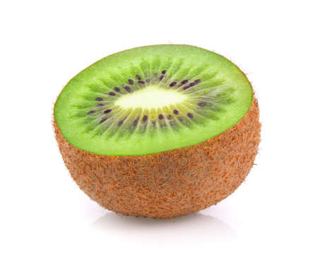Slice of fresh kiwi fruit isolated on white backgroundの写真素材