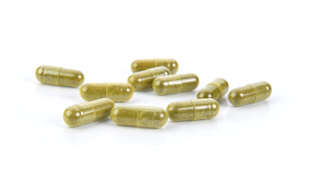 Herbal Capsules on white backgroundの写真素材